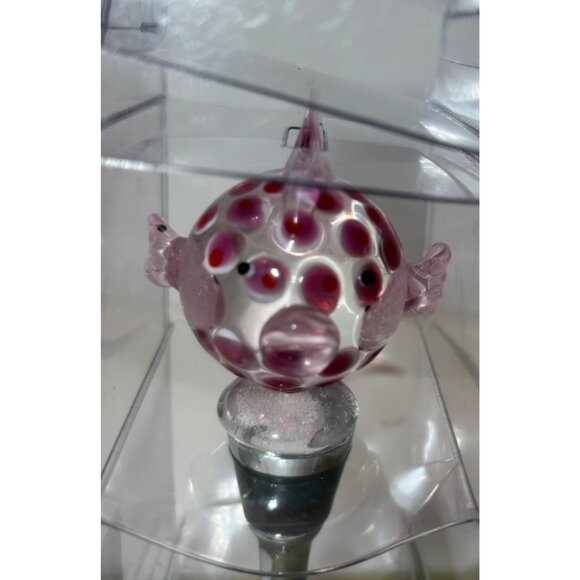 Glass Fish Bottle Stopper By Pier 1 Imports With Pink & Red Polka Dot Design - Picture 3 of 5